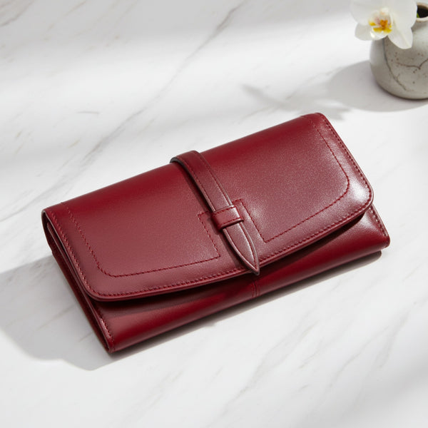 Portefeuille Long en Cuir Véritable pour Femme - Sac à Main Élégant avec Poche Téléphone et Porte-Cartes