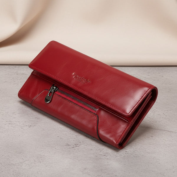 Portefeuille Long Femme en Cuir Véritable avec Blocage RFID - Luxe et Pratique