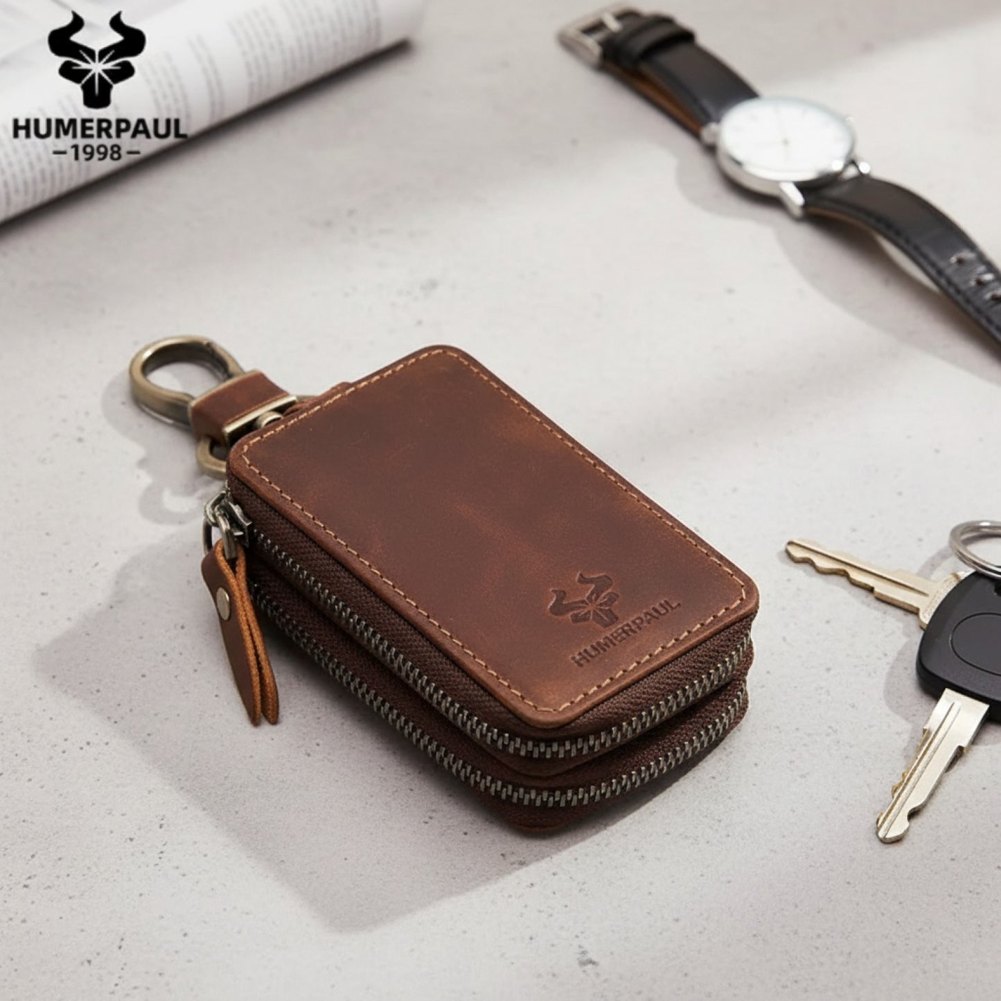Porte-clés en Cuir Véritable pour Homme - Double Couche Sécurisée