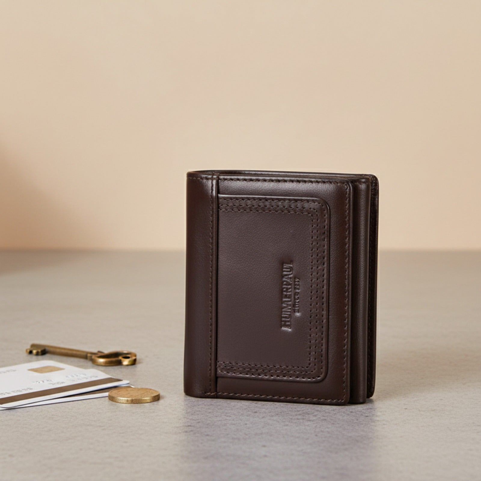 Portefeuille fin en cuir véritable pour homme HUMERPAUL - RFID, porte-cartes, porte-monnaie zippé