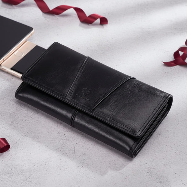 Portefeuille Long en Cuir Véritable KAVIS pour Femme - Pratique avec Porte-Téléphone