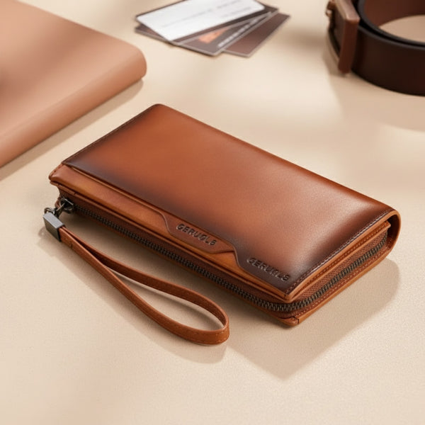Portefeuille Long en Cuir Véritable pour Homme - Minimaliste & Grande Capacité