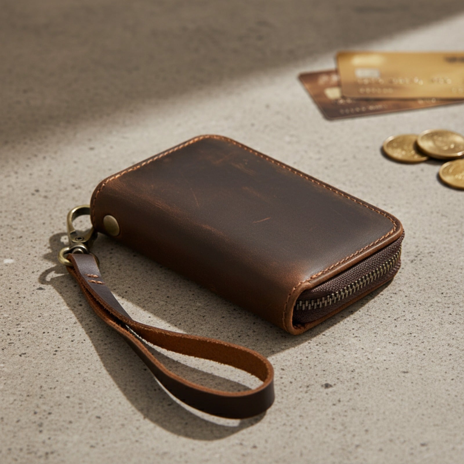 Porte-cartes en cuir double fermeture éclair - Rétro, pratique et élégant