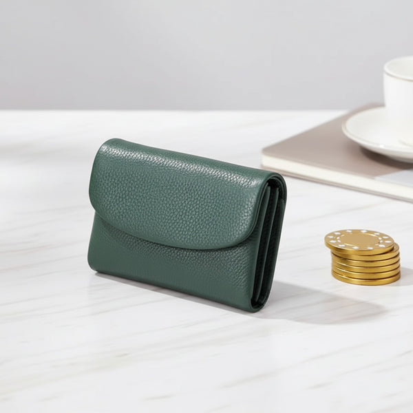 Porte-monnaie court en cuir de vachette véritable pour femme - Petit portefeuille 3 volets