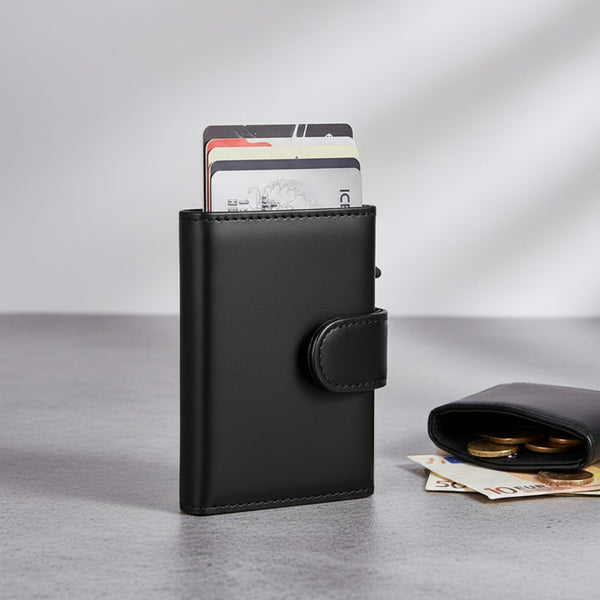 Portefeuille Homme 3 Volets en Cuir RFID Fin - Porte-cartes & Monnaie Intelligent