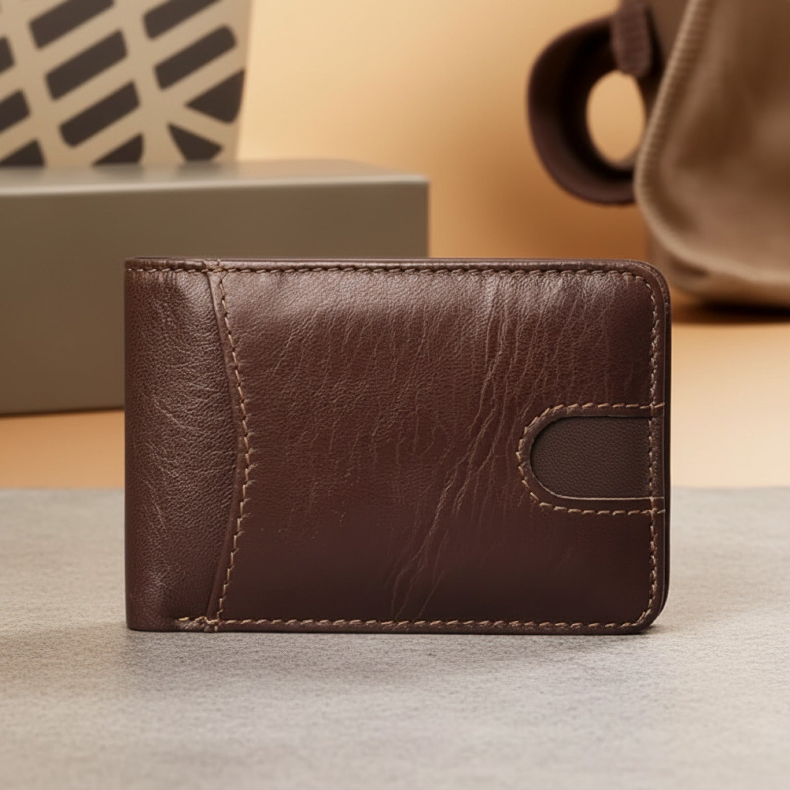 Portefeuille Homme en Cuir Véritable Rétro RFID - Petit Porte-cartes Double Volet