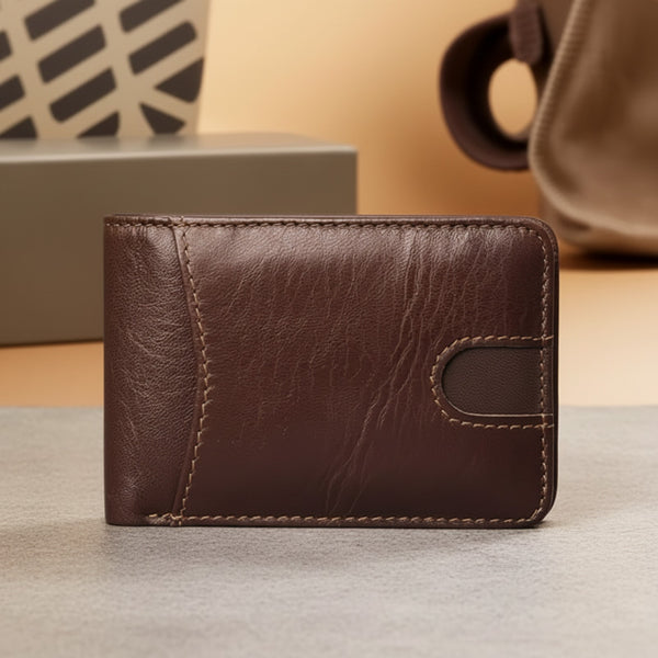 Portefeuille Homme en Cuir Véritable Rétro RFID - Petit Porte-cartes Double Volet