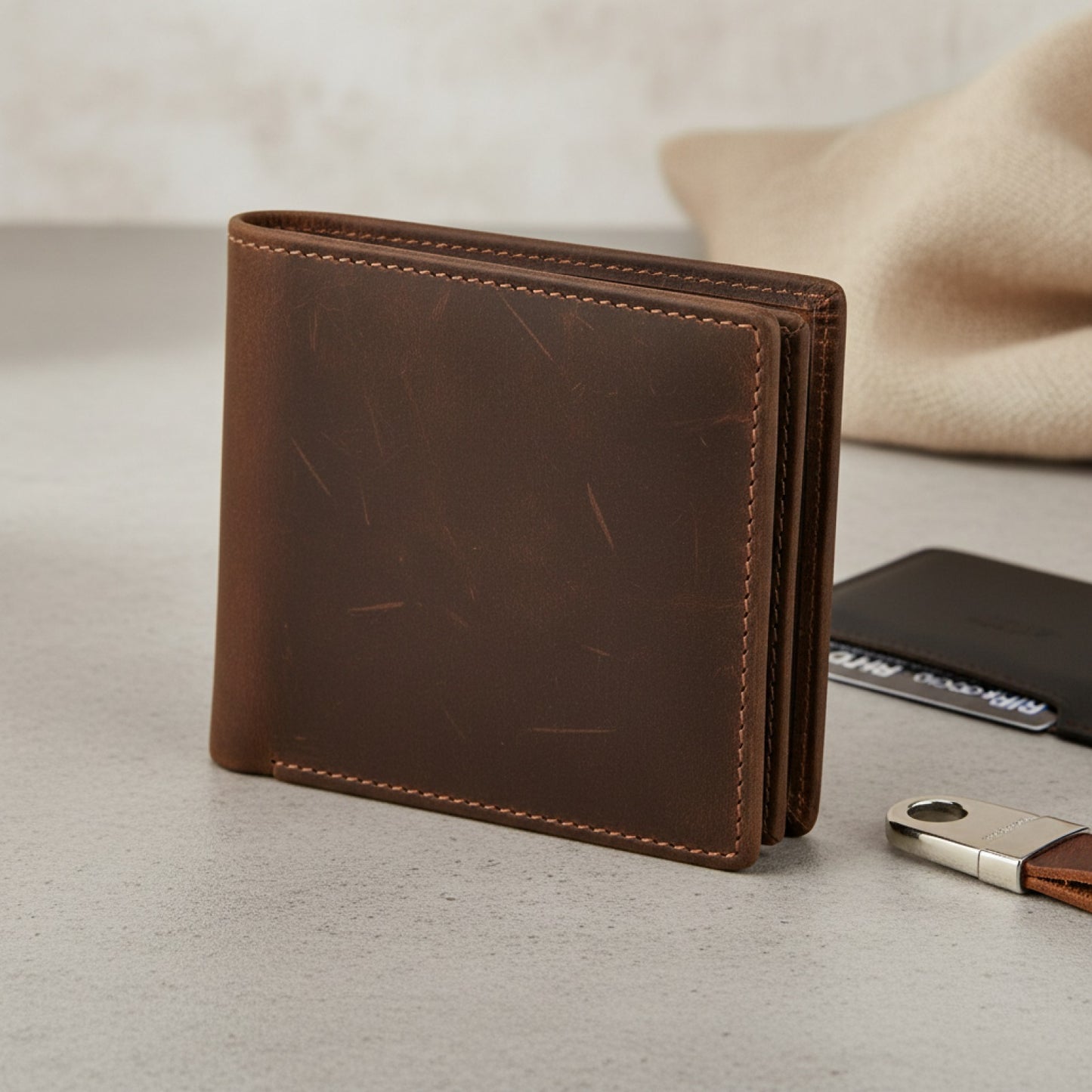 Portefeuille Homme Vintage en Cuir Huilé avec Blocage RFID